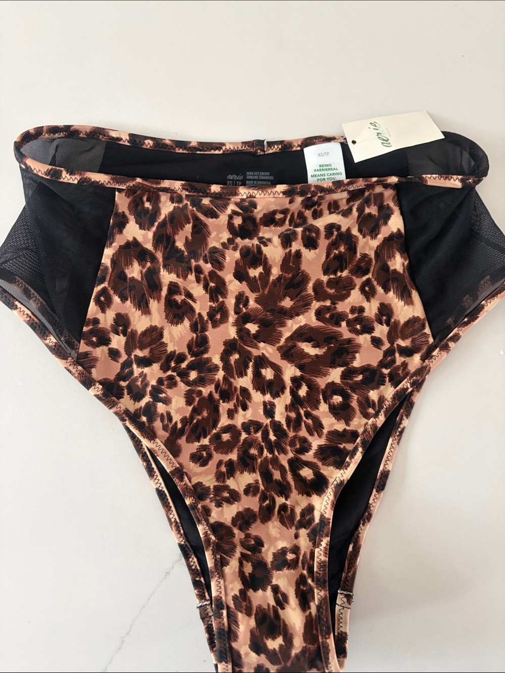 aerie Leopard Print High-Cut Bikini Bottoms in Brown and Black